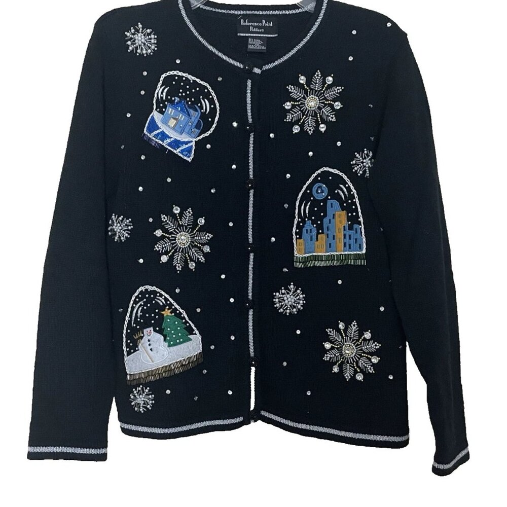 Vintage Reference Point Christmas Cardigan Sweater PP Beaded Holidays